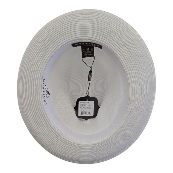 MONTIQUE MENS WHITE WIDE BRIM PINCH FEDORA HAT W/ MATCHING GROSGRAIN RIBBON H42 - Picture 8 of 8